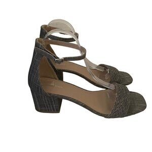 Maurices Women 9.5M Gray Plaid Preppy Academia Open Toe Roxy Braided Strap Heels